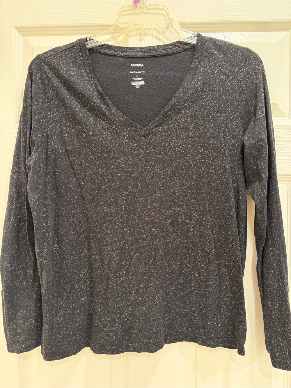 Sonoma Black V-Neck Long Sleeve Top with Gold Sparkle